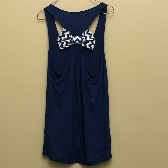 Charming Charlie Blue and White Chevron Bow Racerback Tank Top - Picture 3 of 8